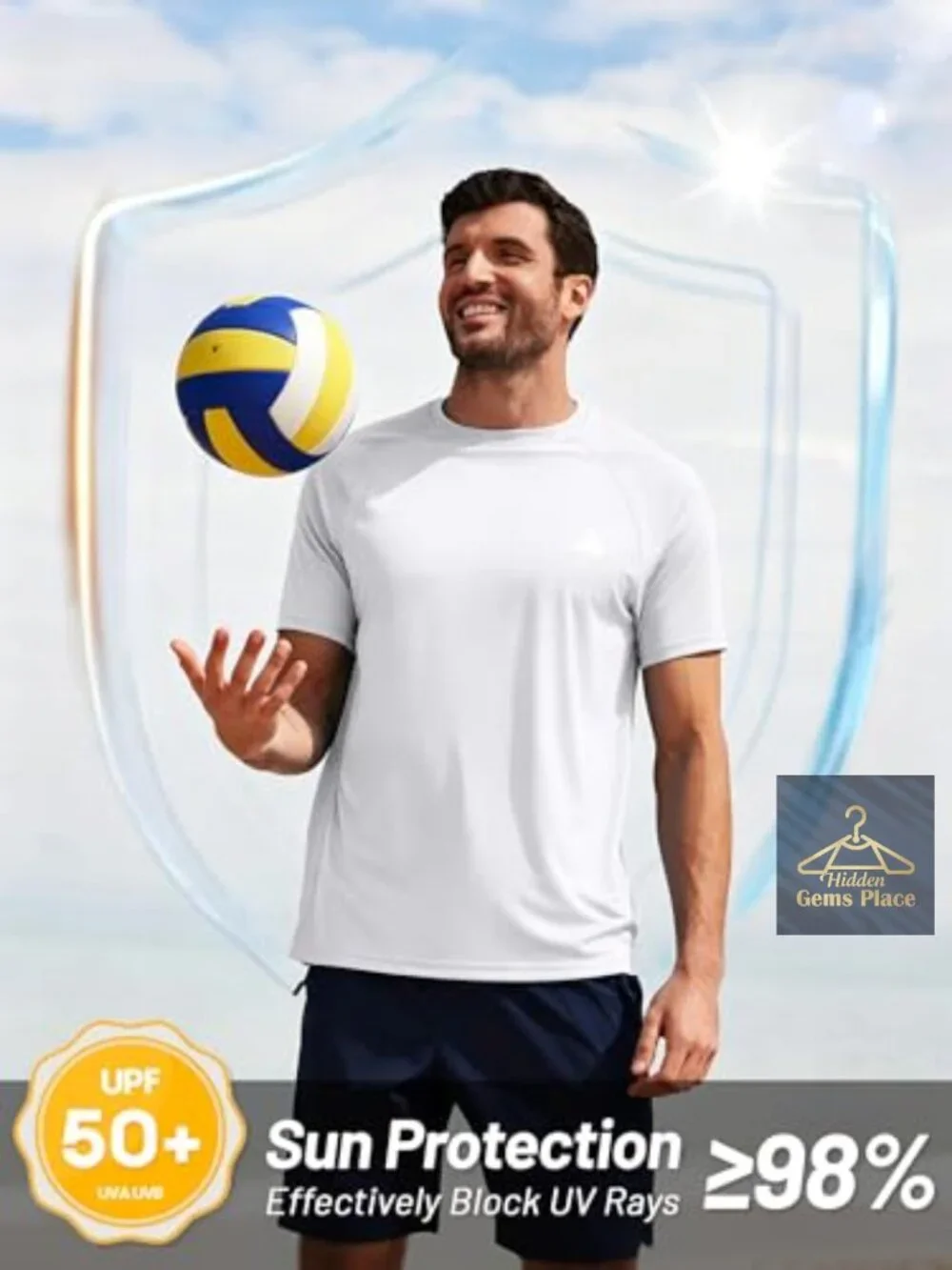 Men's UPF 50+ Quick Dry Rash Guard Shirt Short Sleeve